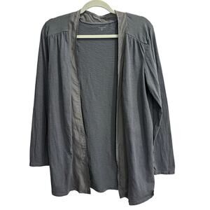 Garnet Hill Size Medium Slate Blue Draped Cotton Silk Trim Open Cardigan